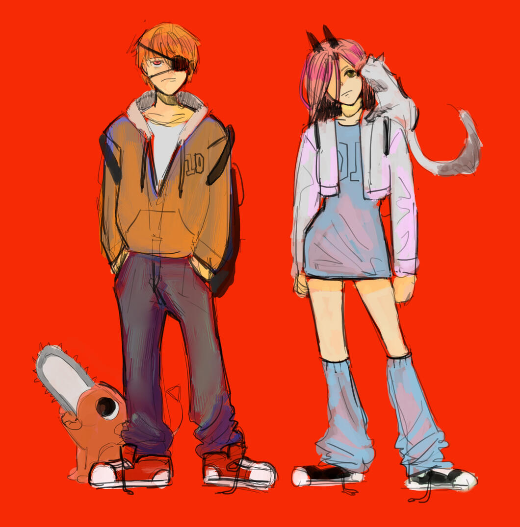 Denji & Power (full body + cel shaded sketchy finish)